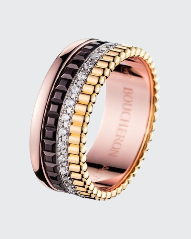 Quatre Classique Ring in Tricolor Gold with Brown PVD and Diamonds